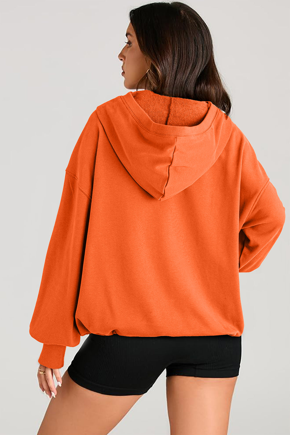 Bonbon Solid Kangaroo Pocket Half Zipper Oversized Hoodie