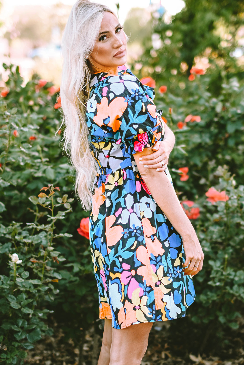 Blue Floral Flared Dress