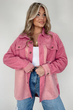 Load image into Gallery viewer, Pink Colorblock Buttoned Flap Pocket Sherpa Shacket
