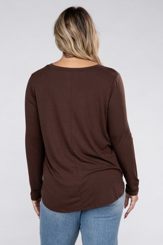 Long Sleeve Round Neck Round Hem Top - PLUS