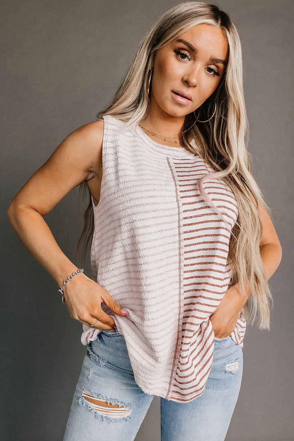 Brown Stripe Loose Tank Top