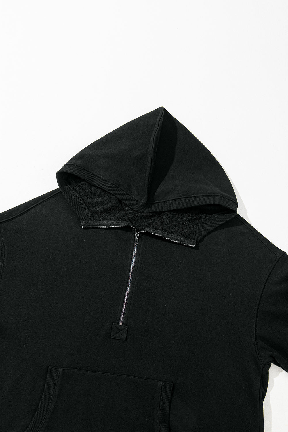 Bonbon Solid Kangaroo Pocket Half Zipper Oversized Hoodie