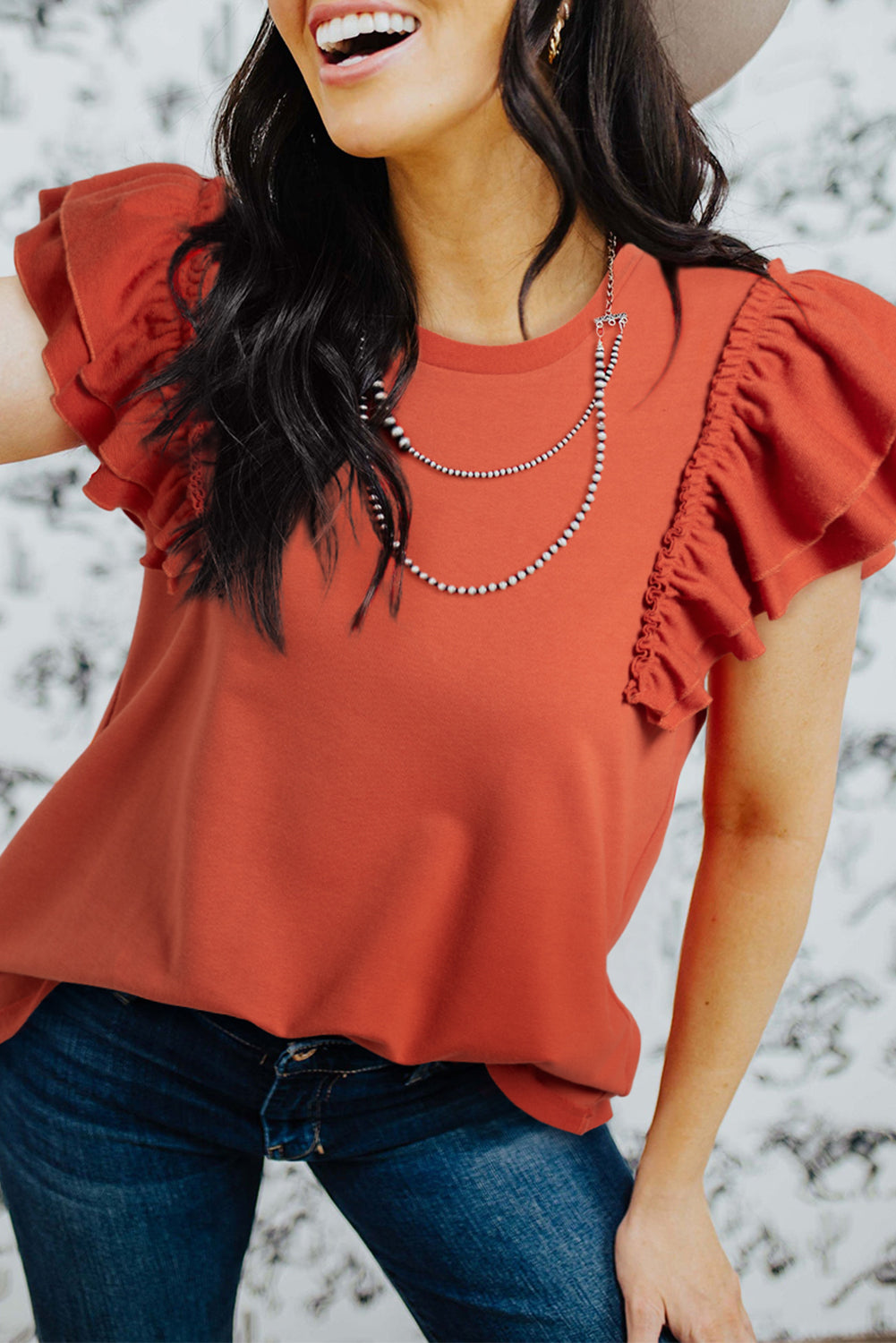 Orange Tiered  Sleeve T Shirt