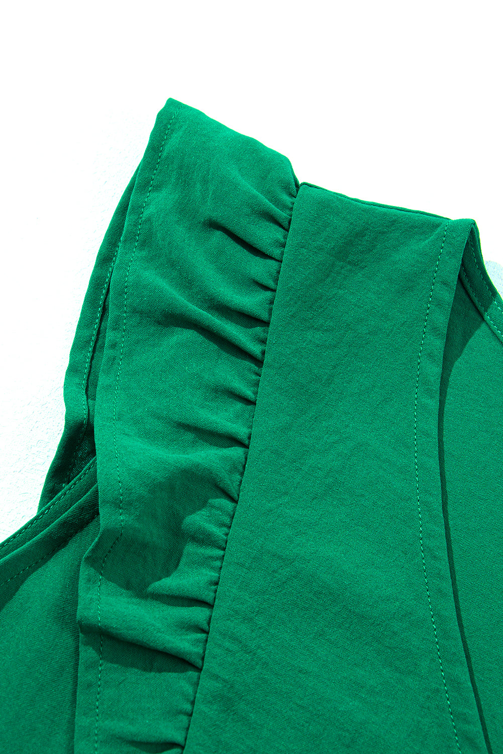 Bright Green Solid Color V Neck Ruffle Dress