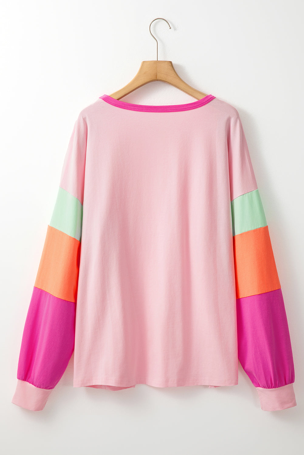 Pink Colorblock Patchwork Plus Size Top