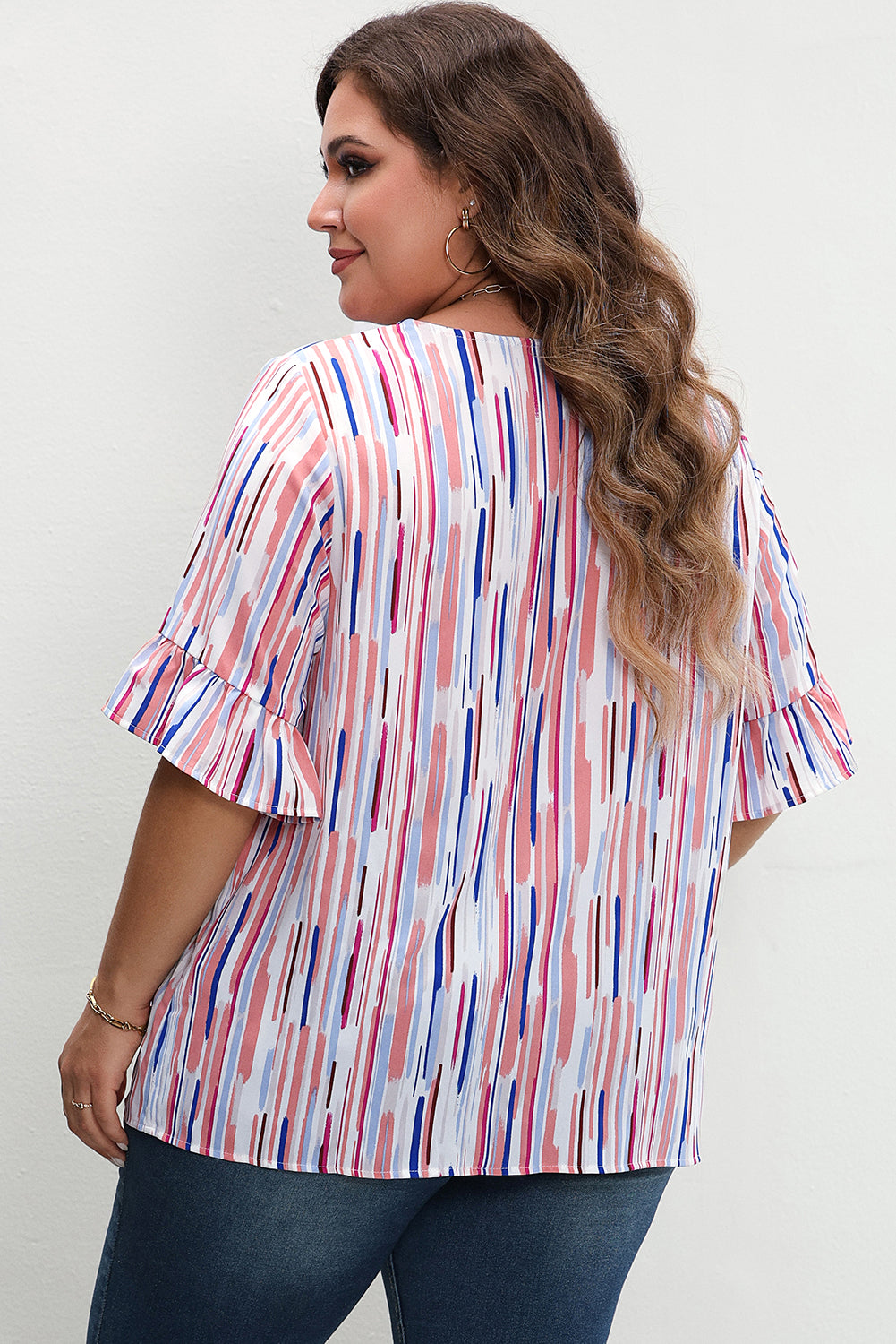 White Stripe Ruffled Blouse - PLUS