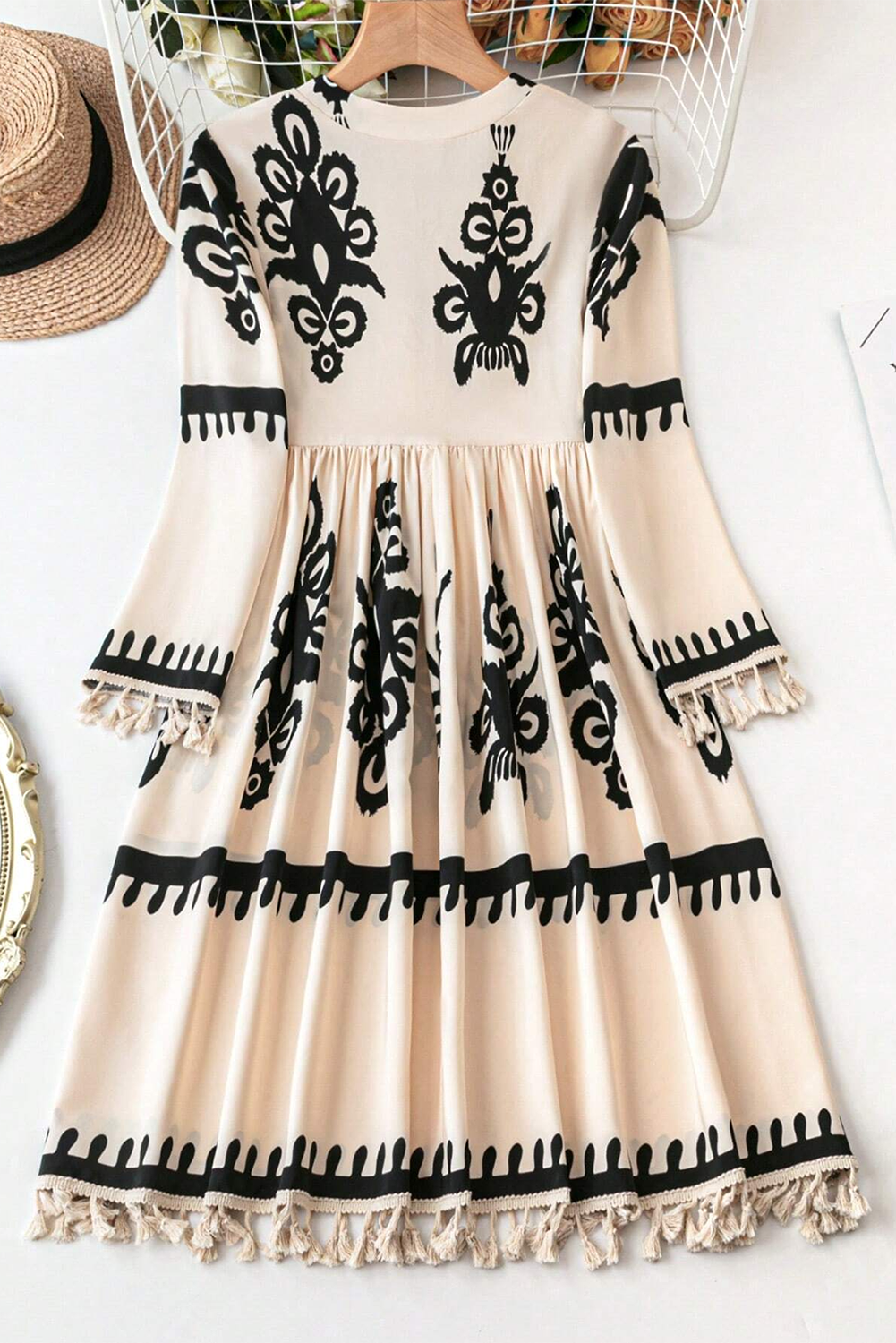 Beige Western Pattern Print Dress