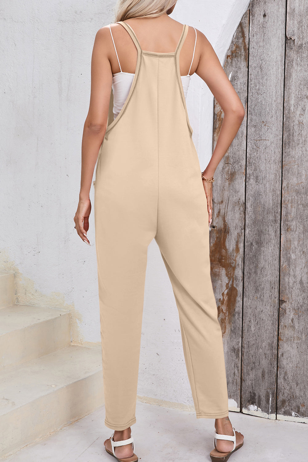 Apricot Pockets Pants Sleeveless  Jumpsuit