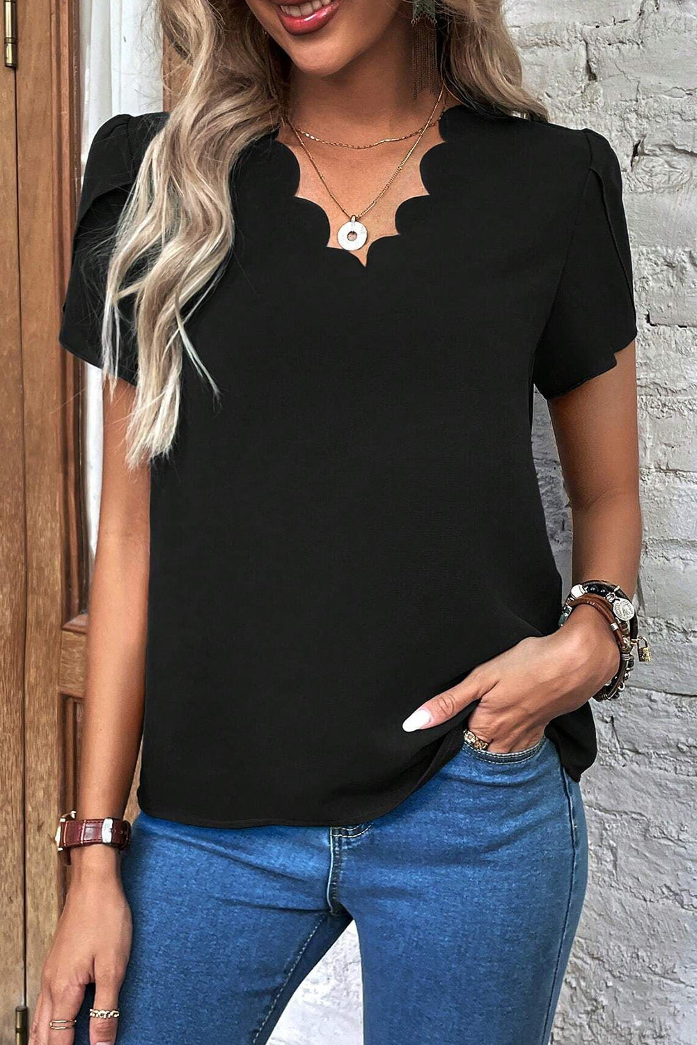 Black Scalloped Top