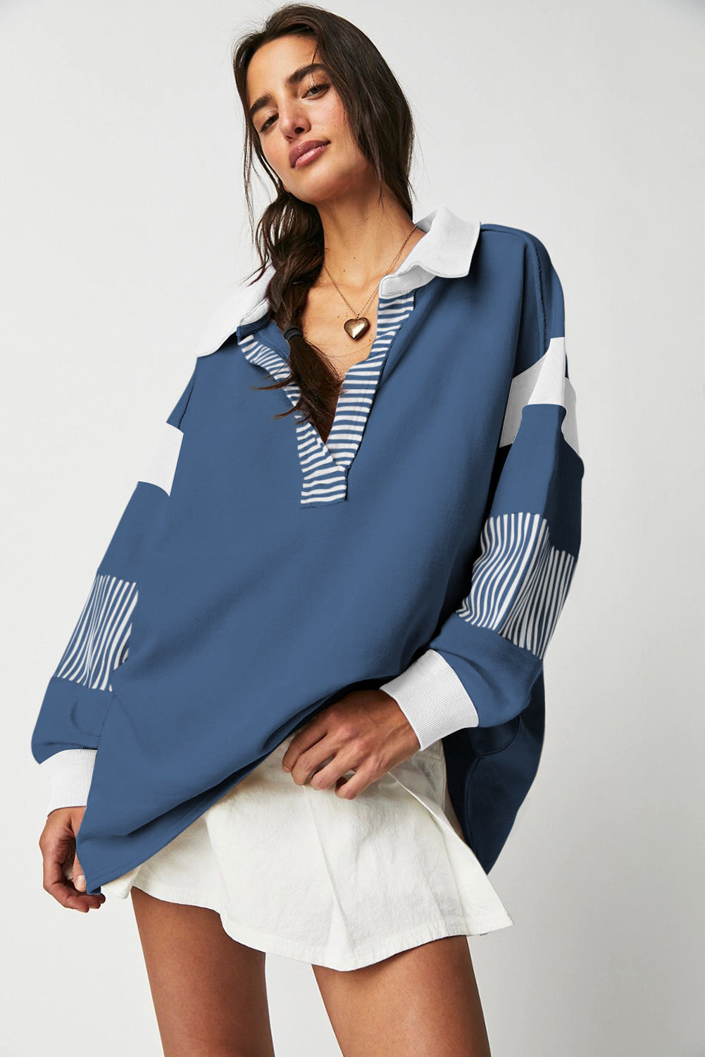 Sail Blue Striped Colorblock Sweatshirt