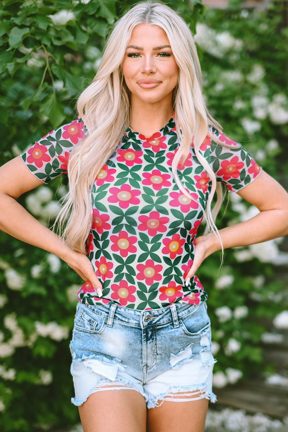 Fiery Red Retro Floral Tee