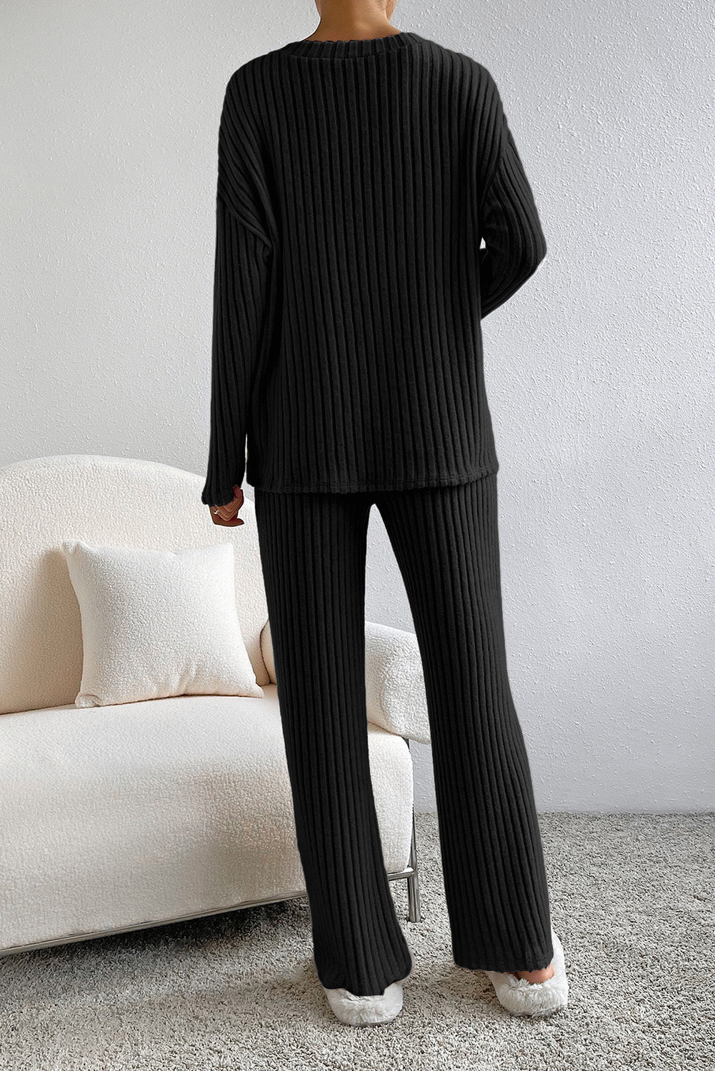 Black Ribbed Lounge Set