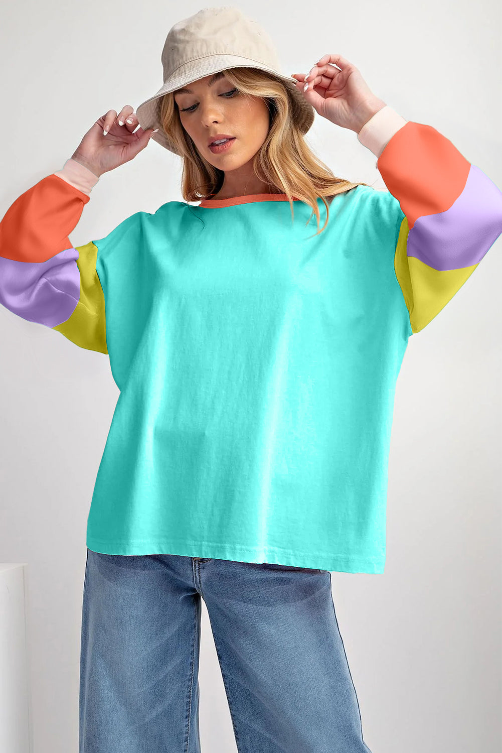 Light Blue Colorblock Patchwork Top