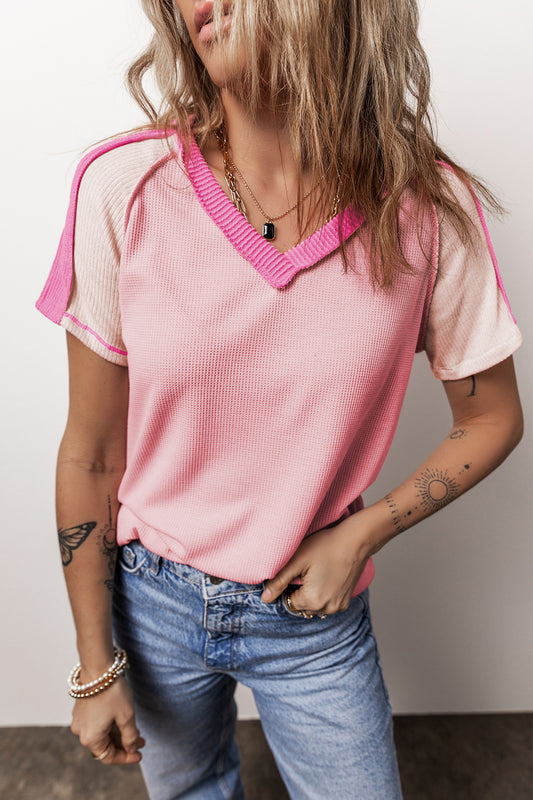 Pink Exposed Seam Tee