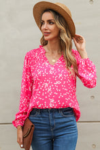 Load image into Gallery viewer, Pink Split Neck Fall Printed Crinkled Blouse
