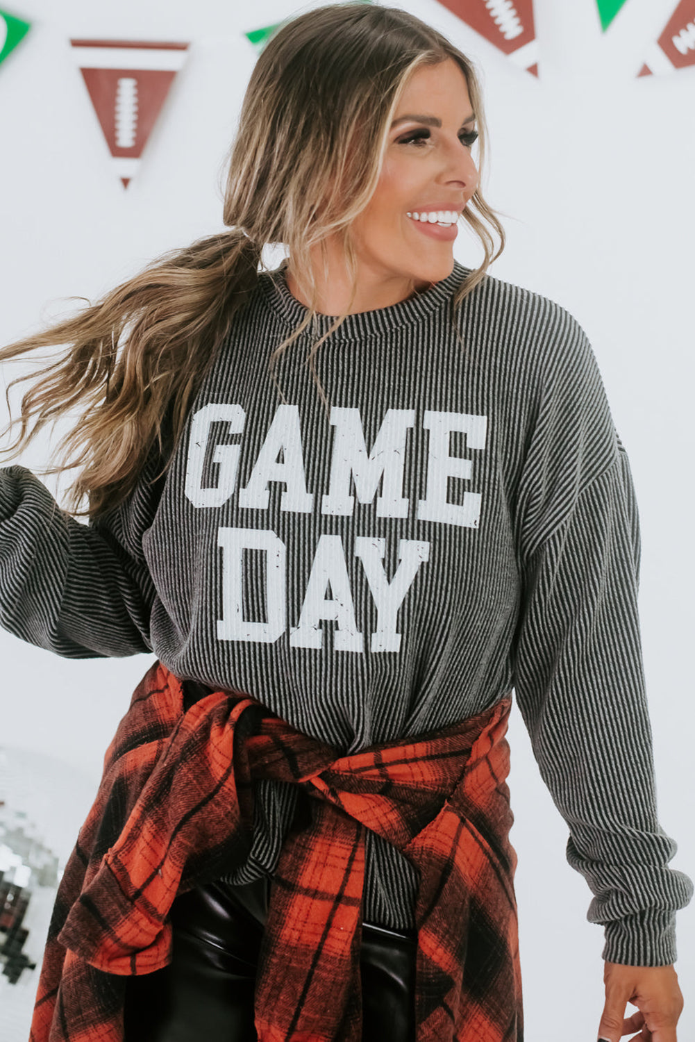 Dark Grey Corded GAME DAY Top