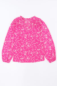 Pink Split Neck Fall Printed Crinkled Blouse