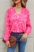 Load image into Gallery viewer, Pink Split Neck Fall Printed Crinkled Blouse
