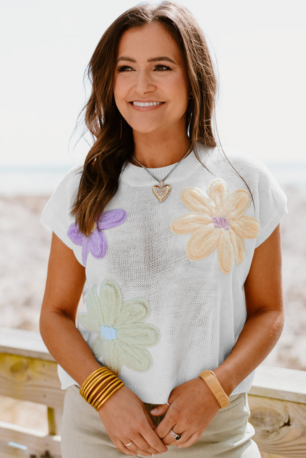 White Multi Crochet Flower Top