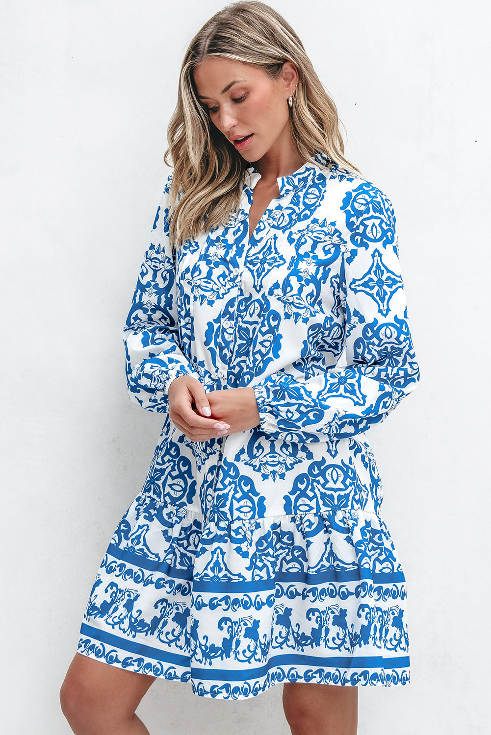 Sky Blue Tribal Print Mini Dress