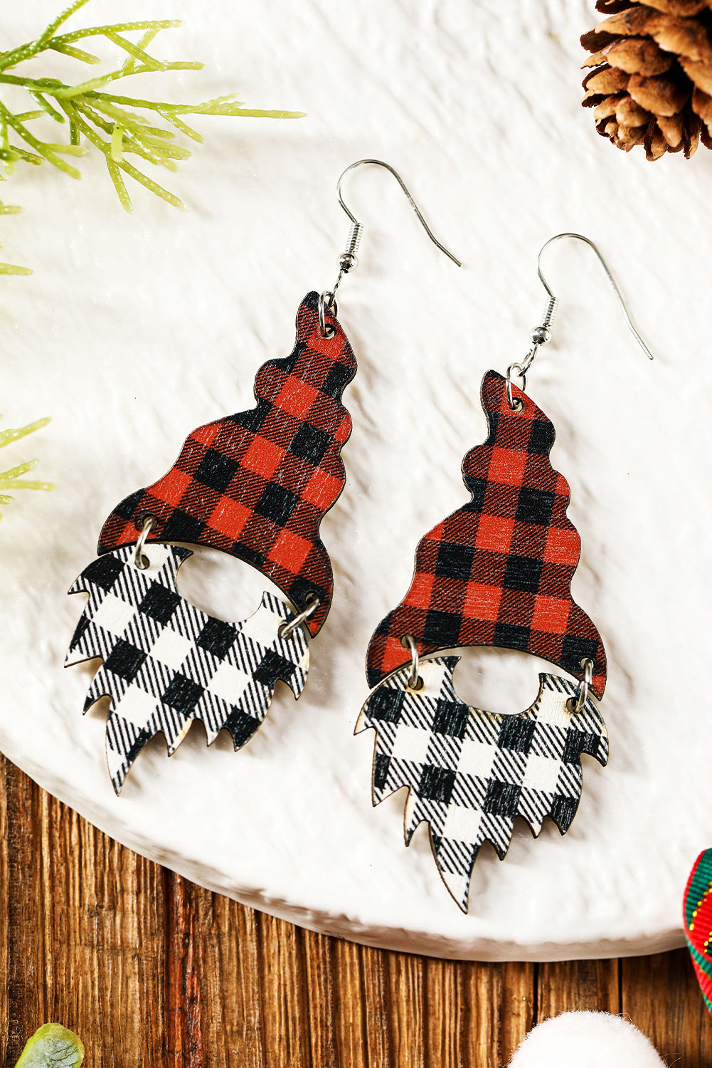 Fiery Red Plaid Print Christmas Dangle Earrings