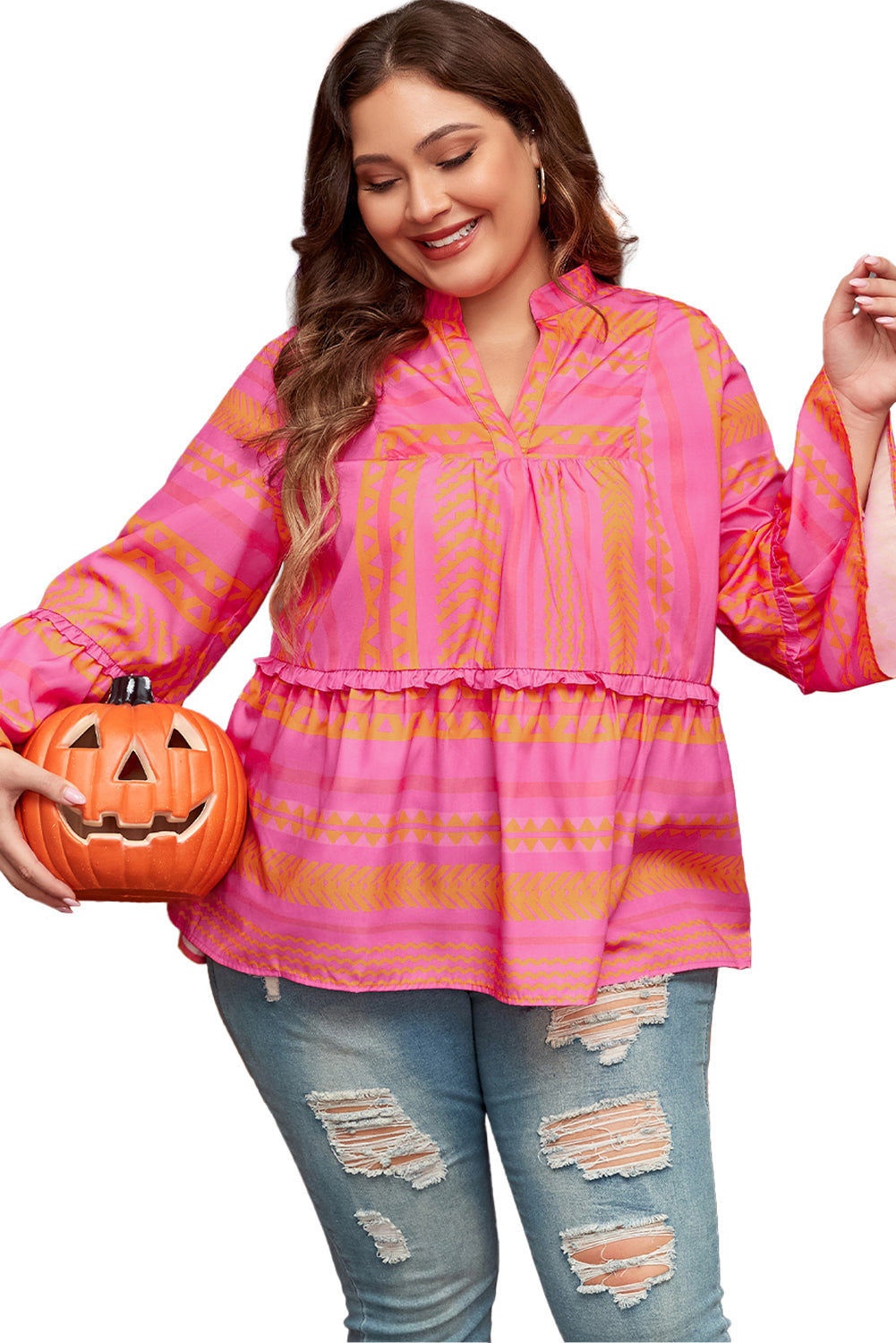 Vitality Orange Plus Size Blouse