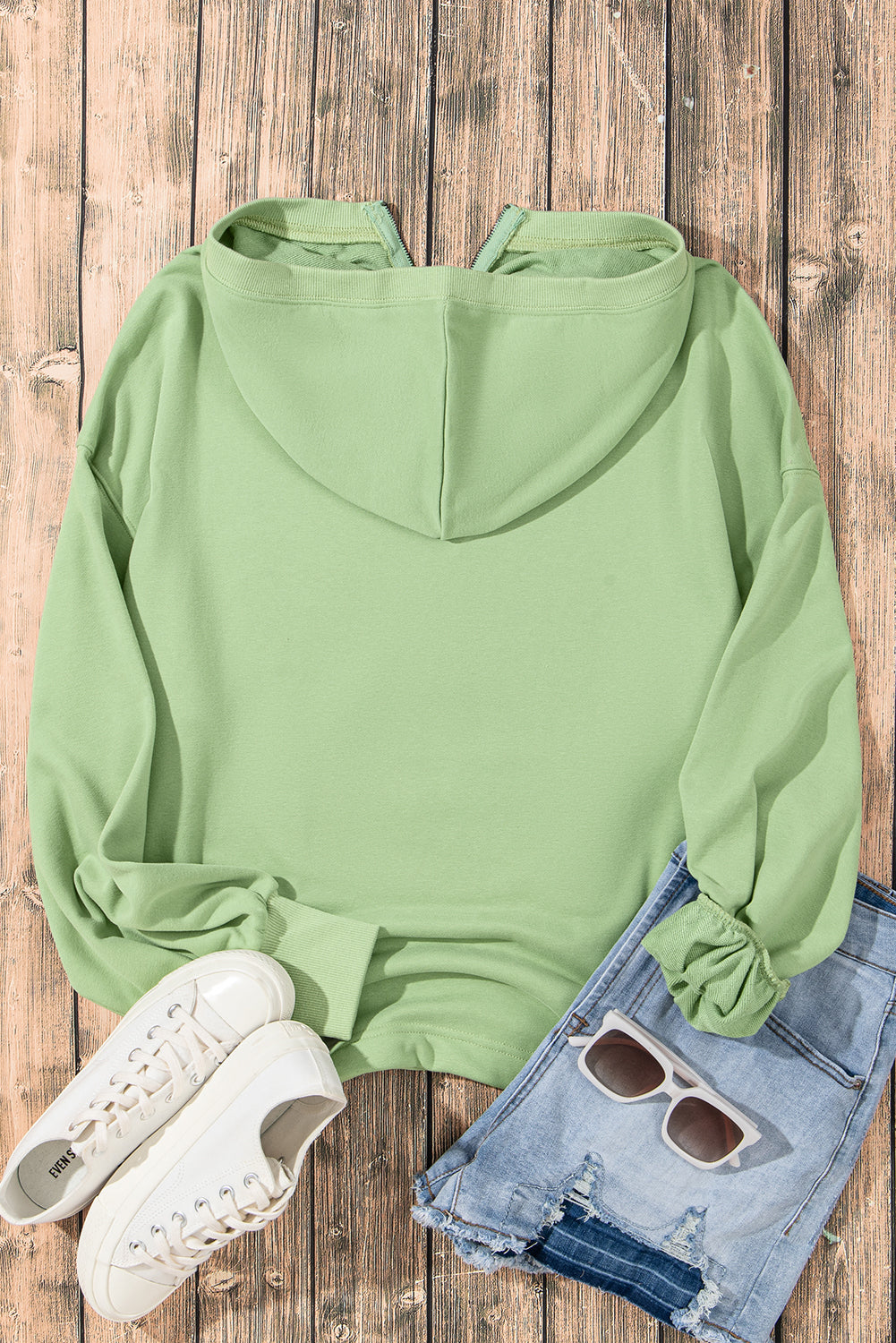 Bonbon Solid Kangaroo Pocket Half Zipper Oversized Hoodie