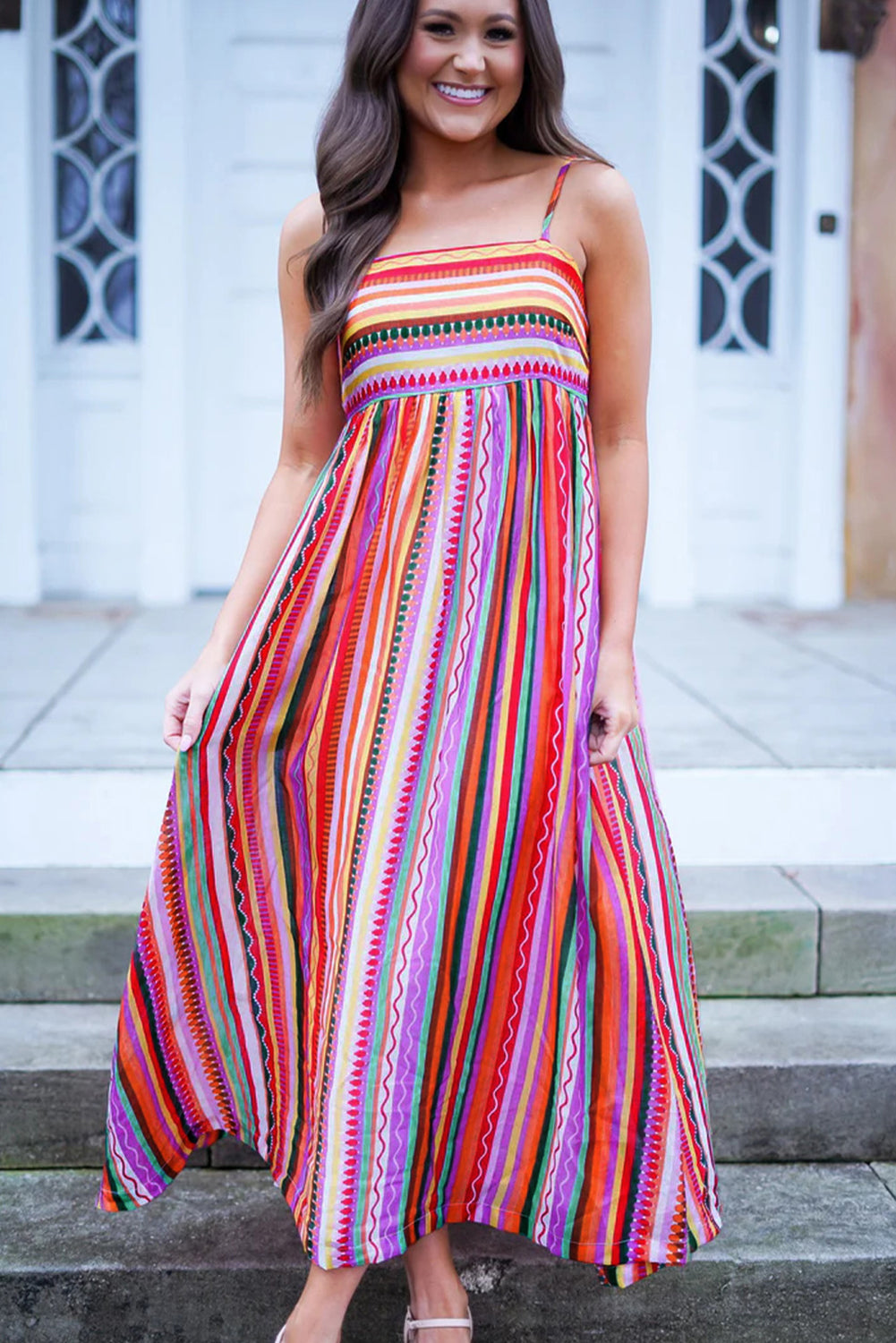 Multicolour Striped Thin Straps Maxi Dress