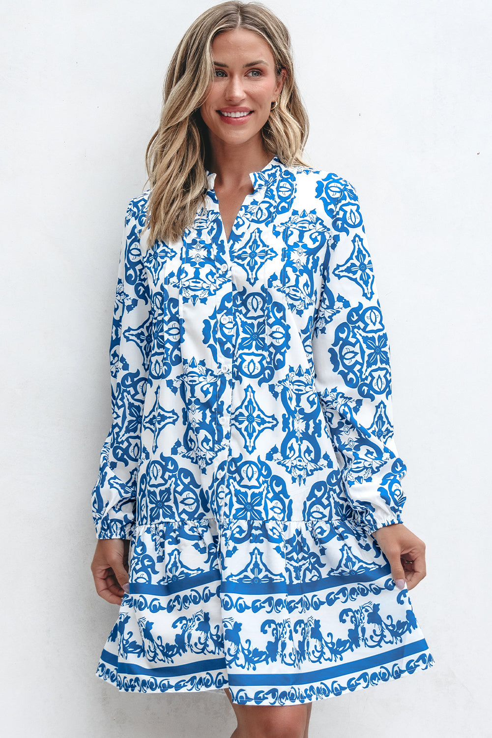 Sky Blue Tribal Print Mini Dress