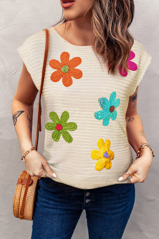 White Flower Crochet Top