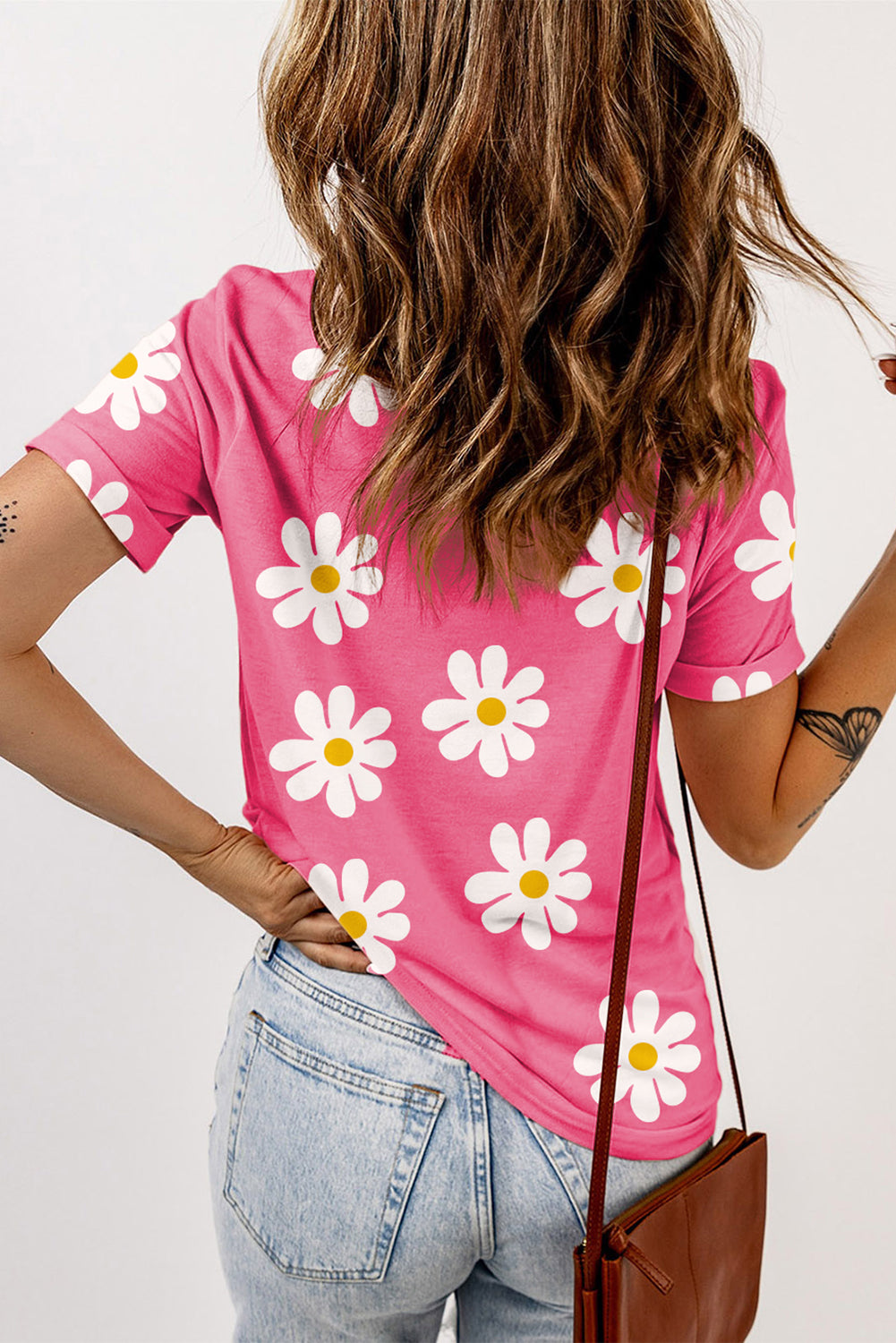 Pink Daisy Printed Crewneck Shirt