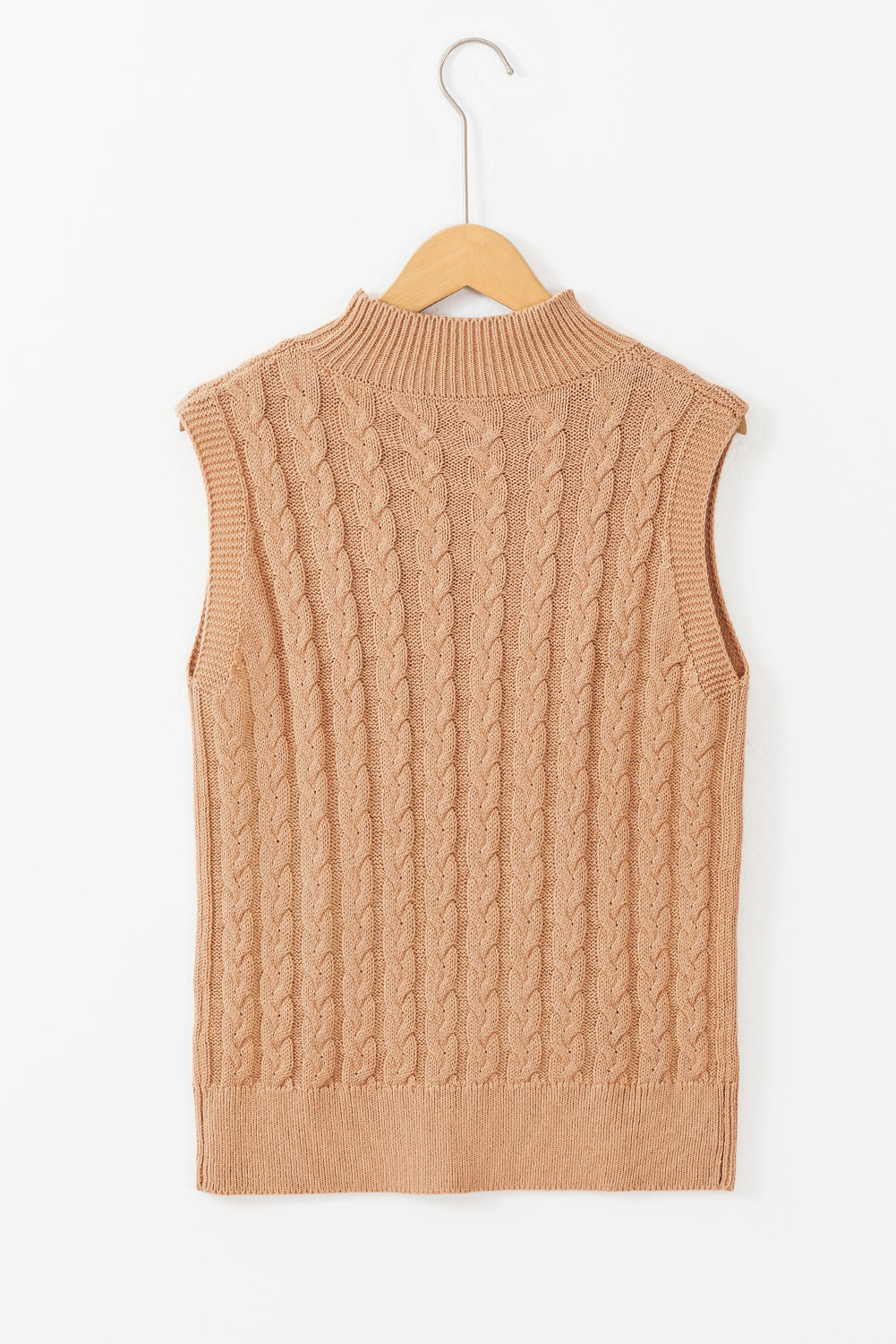 Beige Cable Knit High Tank Top