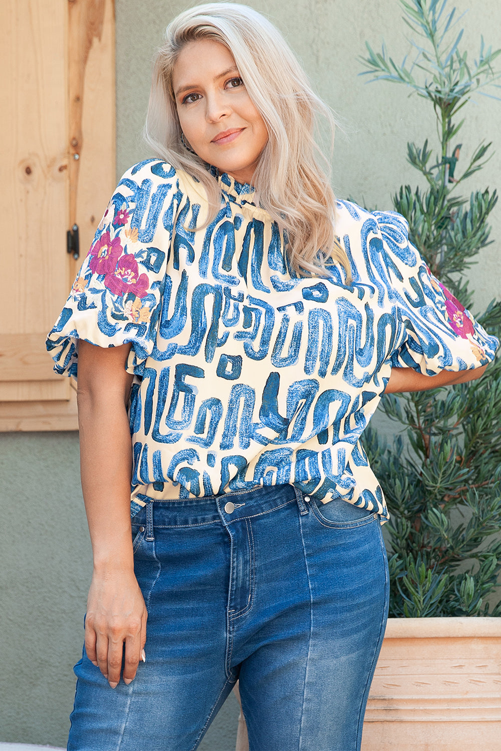 Sky Blue Stripe Blouse - PLUS