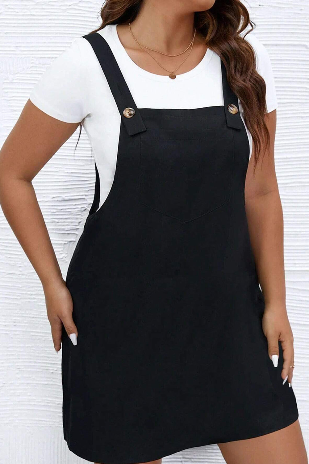 Black Solid Overall Dress - Plus