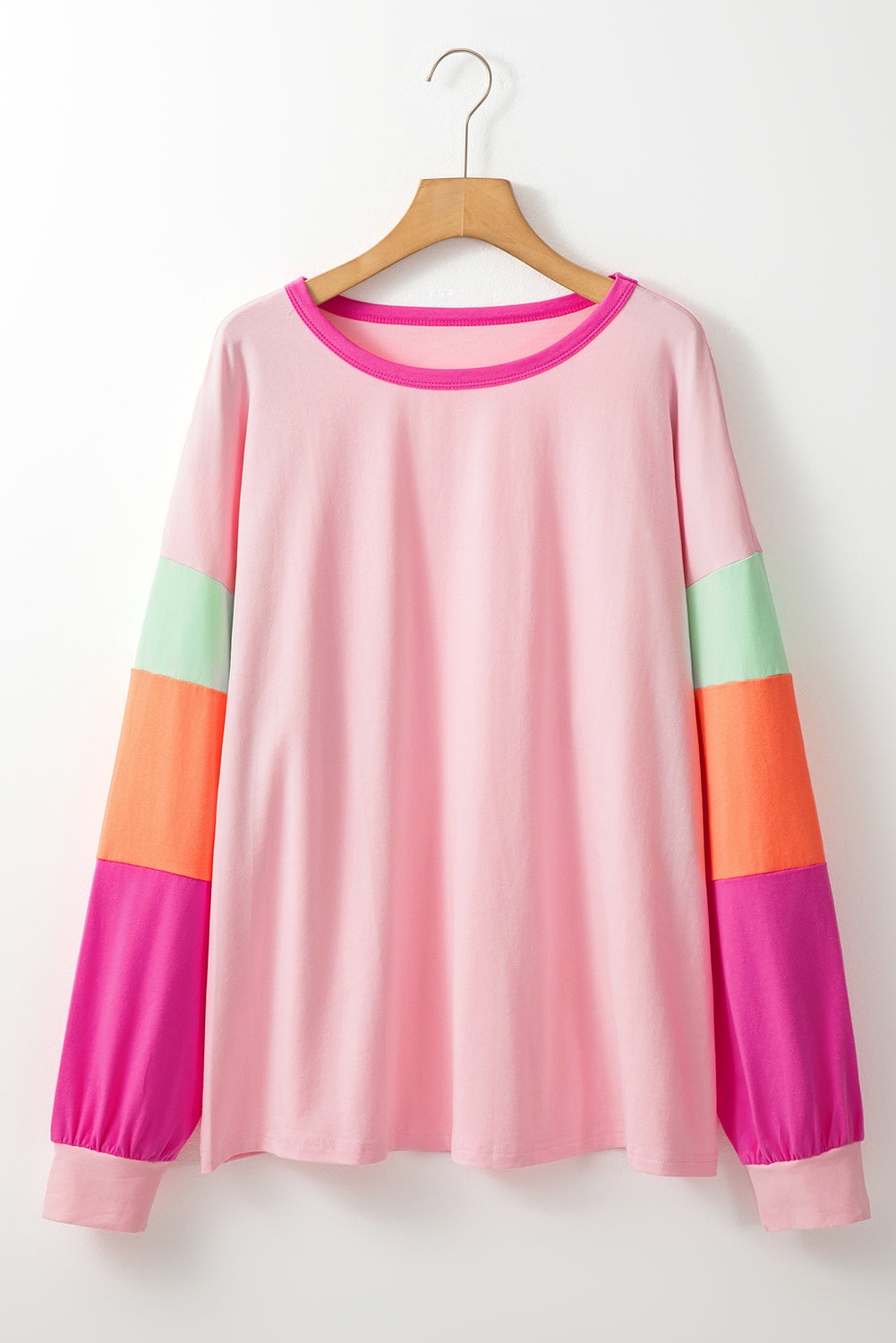 Pink Colorblock Patchwork Plus Size Top