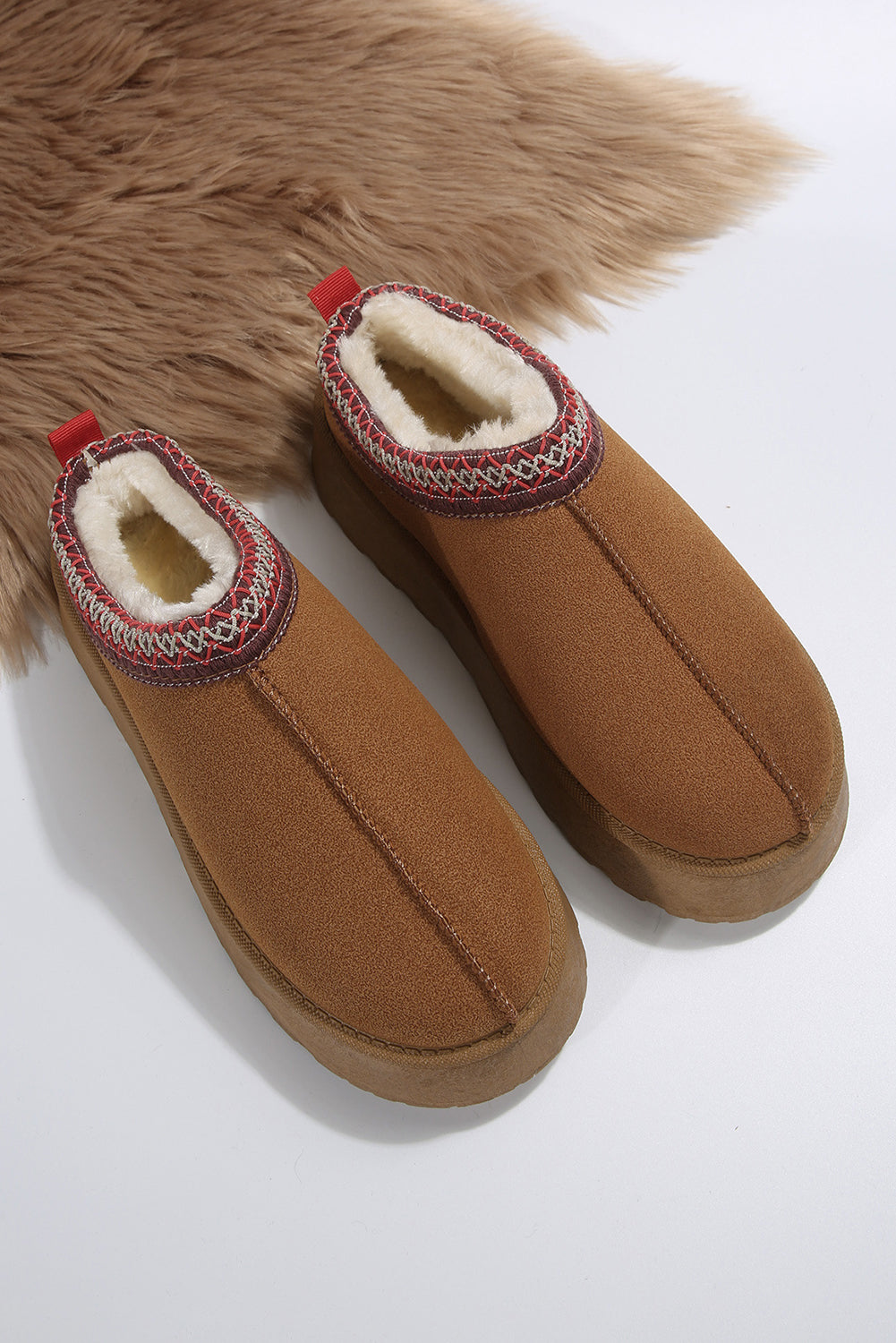 Chestnut Suede Contrast Print Plush Lined Snow Boots