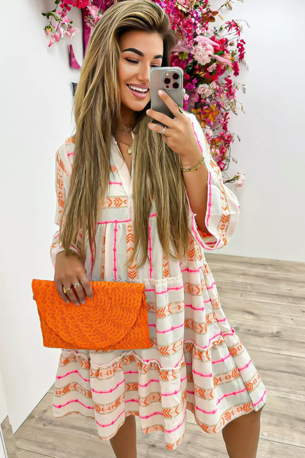 Orange Printed Loose Dress