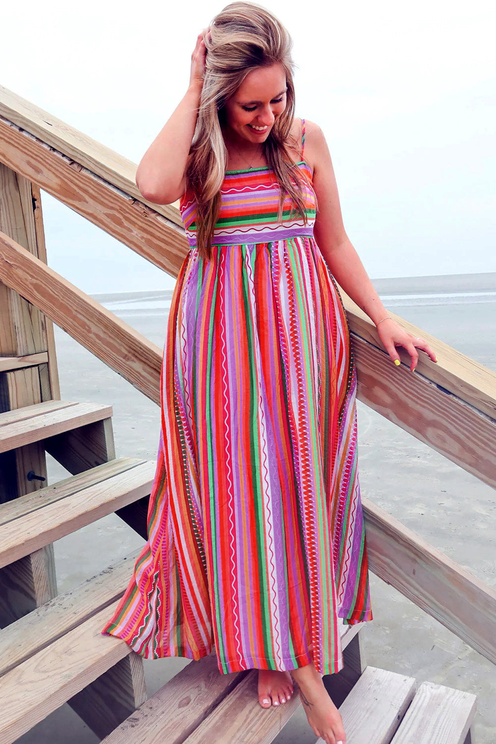 Multicolour Striped Thin Straps Maxi Dress