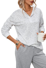 Load image into Gallery viewer, Gray Slouchy Heather Rib Knit Long Sleeve Henley Top

