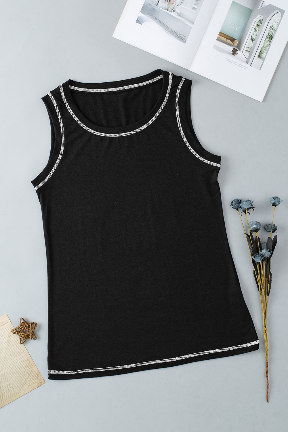 Black Contrast Stitch  Top