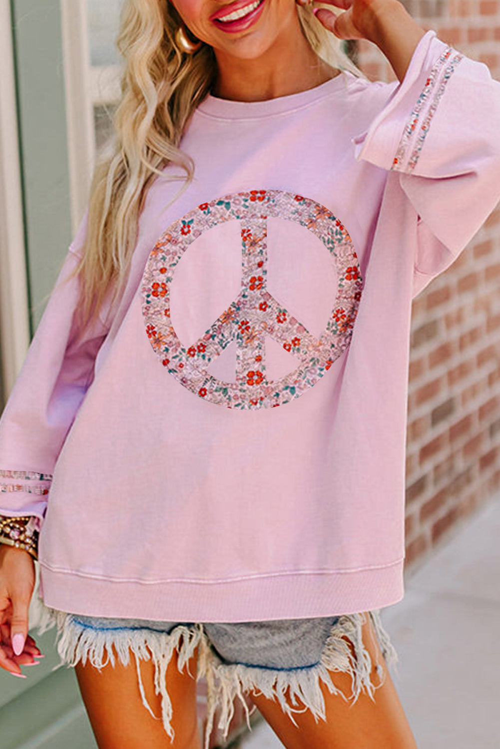 Light Pink Floral Peace Sign Top