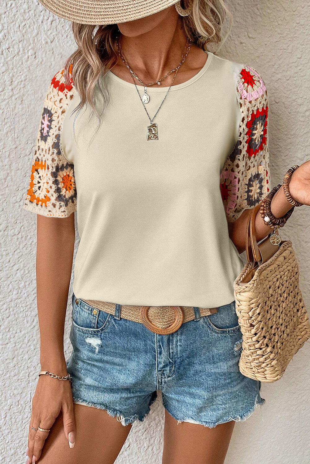 Parchment Floral Crochet Top