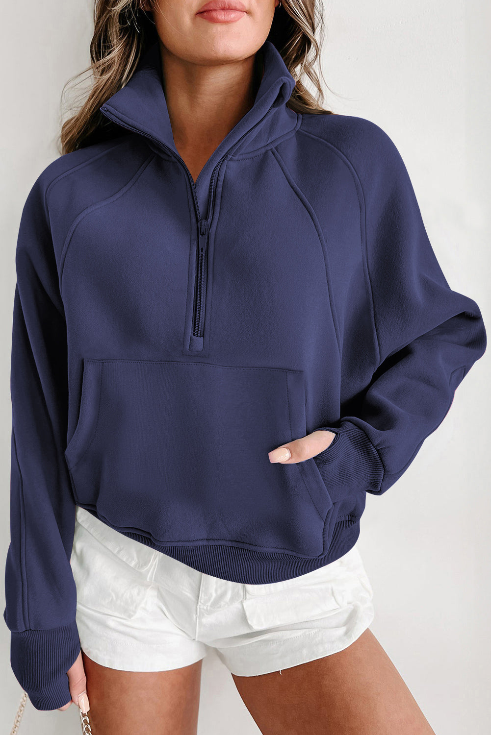 Navy Blue Fleece Lined Zip Sweatshirt