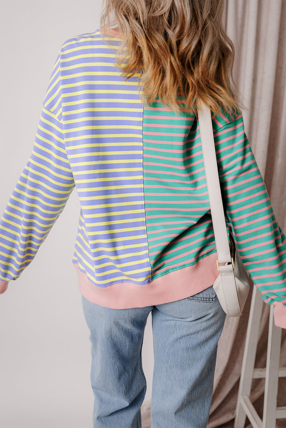 Casual Stripe Colorblock Drop Shoulder Oversize Sweatshirt