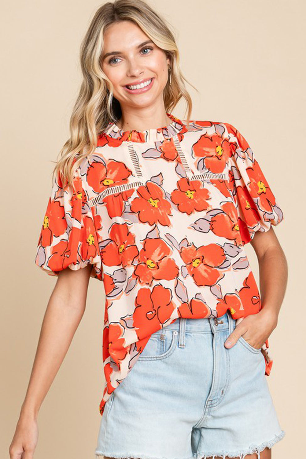 Orange Floral Bubble Blouse