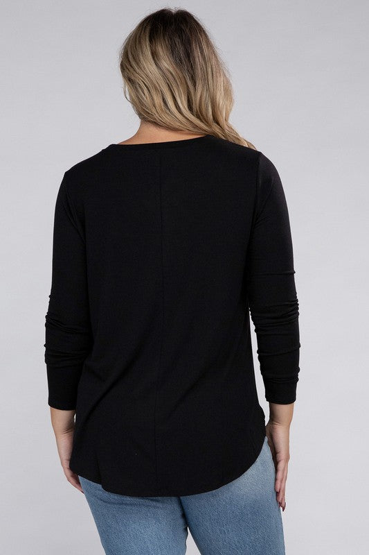 Long Sleeve Round Neck Round Hem Top - PLUS