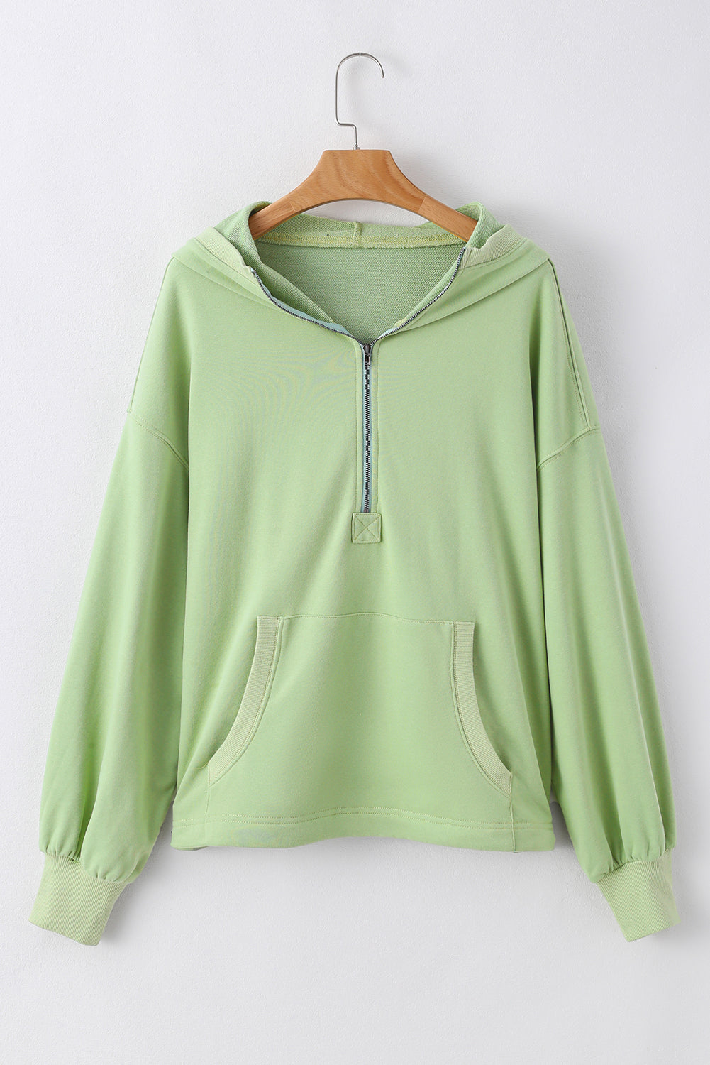 Bonbon Solid Kangaroo Pocket Half Zipper Oversized Hoodie