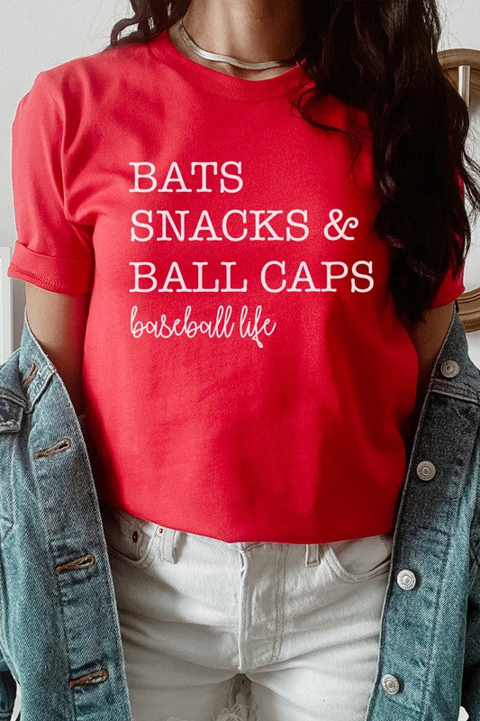 Bats Snacks and BallCaps Baseball Life Graphic Tee