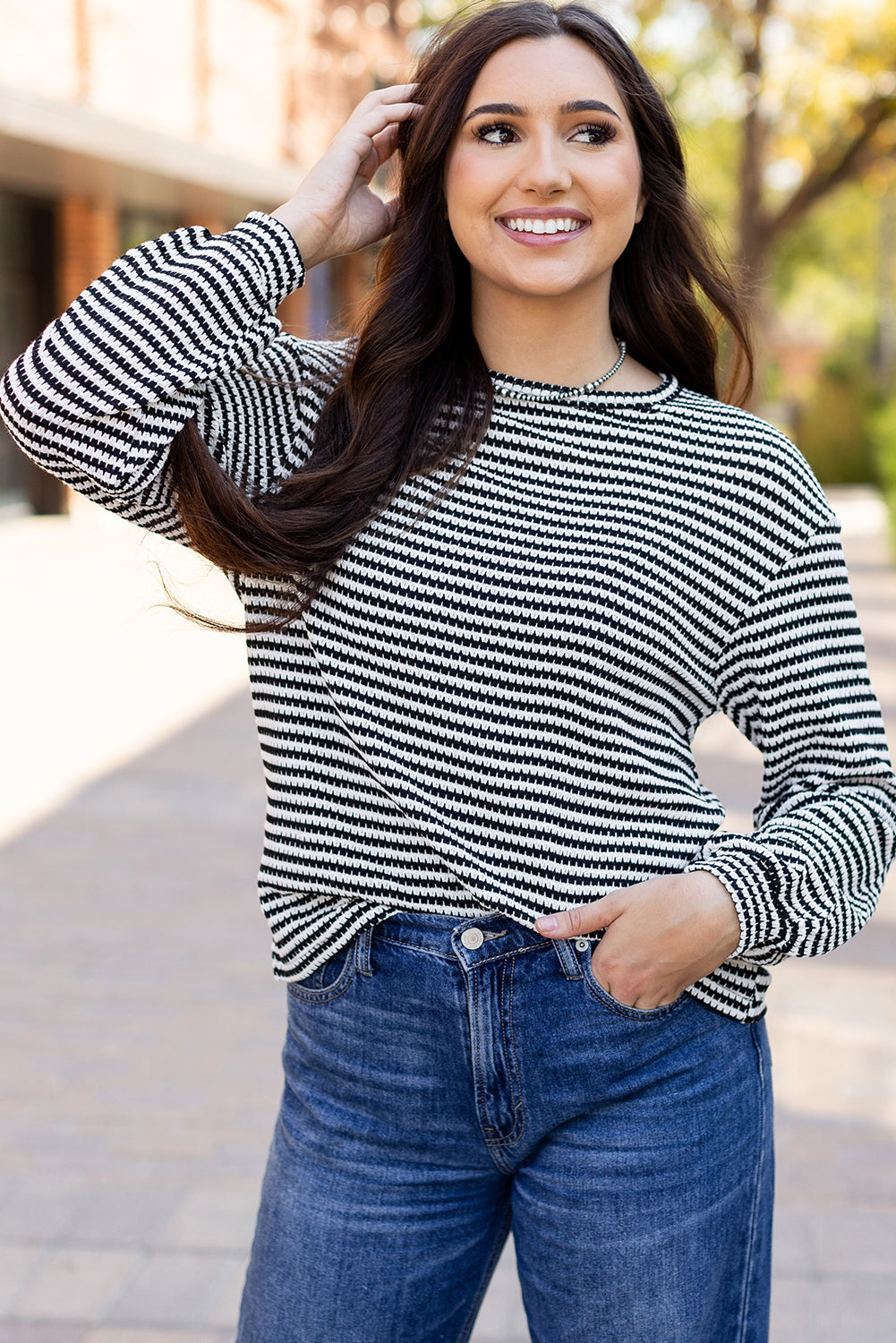 Black Stripe Round Top