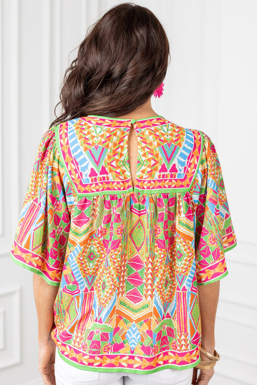 Orange Geometric Babydoll Blouse